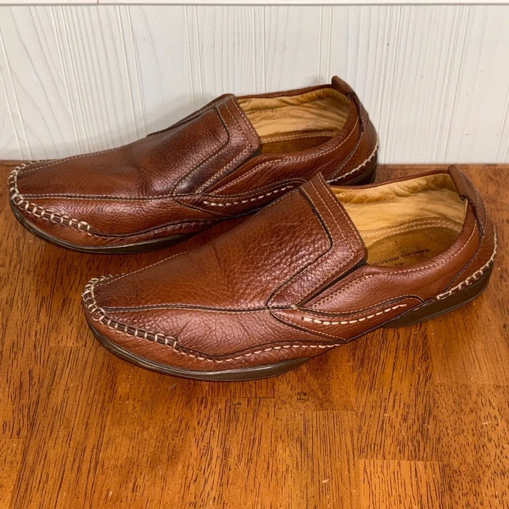 Sandro Moscoloni Mens Brown Leather Casual Dress Shoe Loafers  Slip On Size 9
